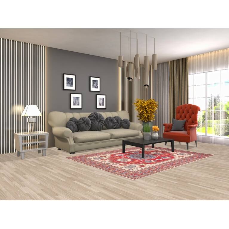 Kazak Oriental Area Rug Hand-Knotted Traditional Wool Carpet - 4'11" x 6'8"