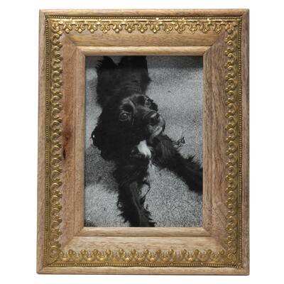 Foreside Home & Garden Antique Brass 5 x 7 Inch Wood Picture Frame with Handcrafted Metal Accent