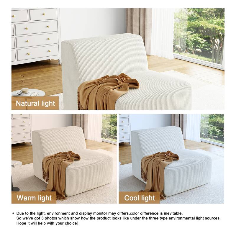 UIXE Upholstered Corduroy Armless Slipper Chair - 34.5" W x 31.8 H" 35.3 D"