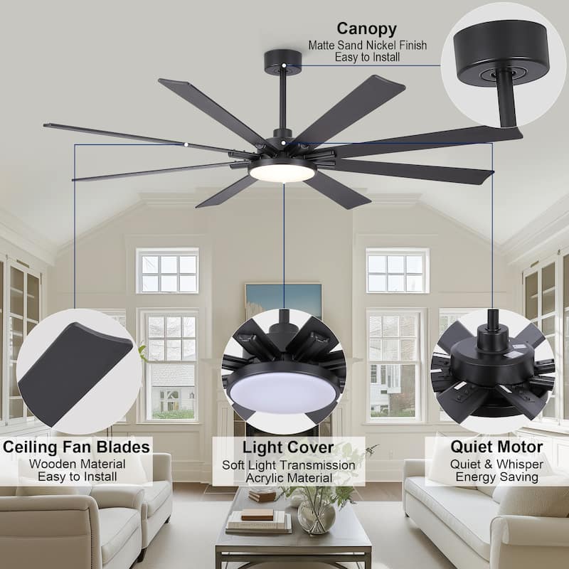 Gabriel 72 in. Indoor Black PlyWood Smart Ceiling Fan with Integrated LED, Works with Alexa/Google