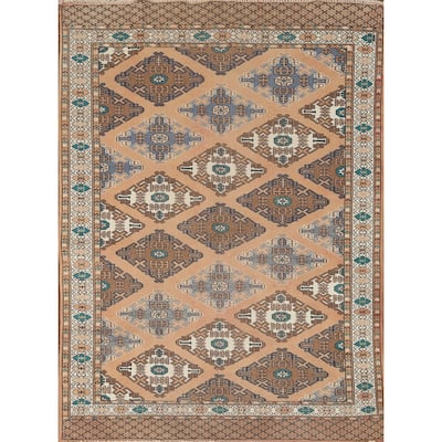 Geometric Turkoman Persian Vintage Area Rug Handmade Wool Carpet - 4'5" x 5'11"