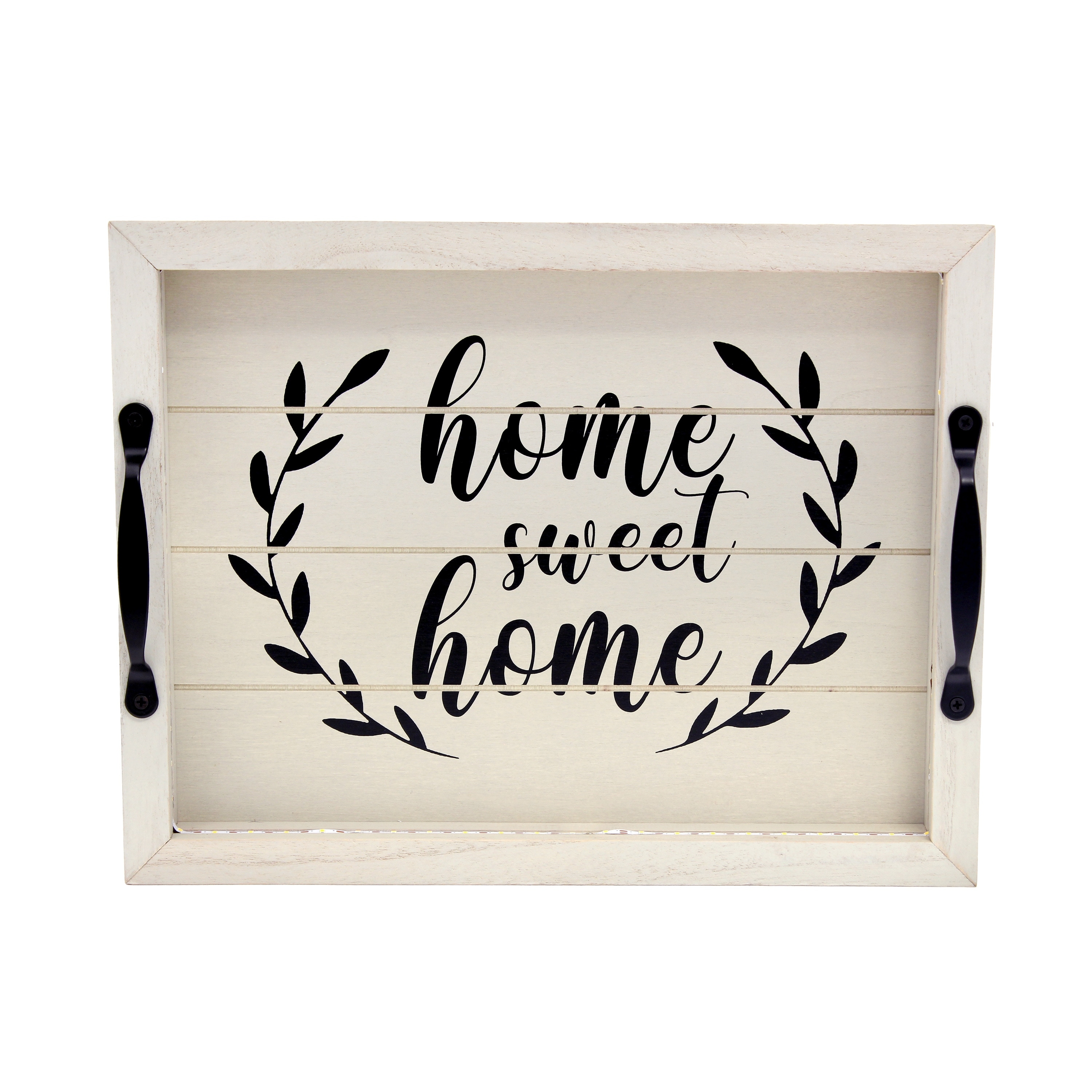 Verona Home Sweet Home Wooden Serving Tray with LED, White & Black, 15.5"L - N/A