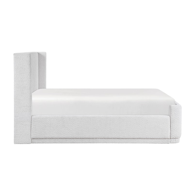 Elegant Light Gray Queen Platform Bed with Wingback Headboard and Plywood Frame