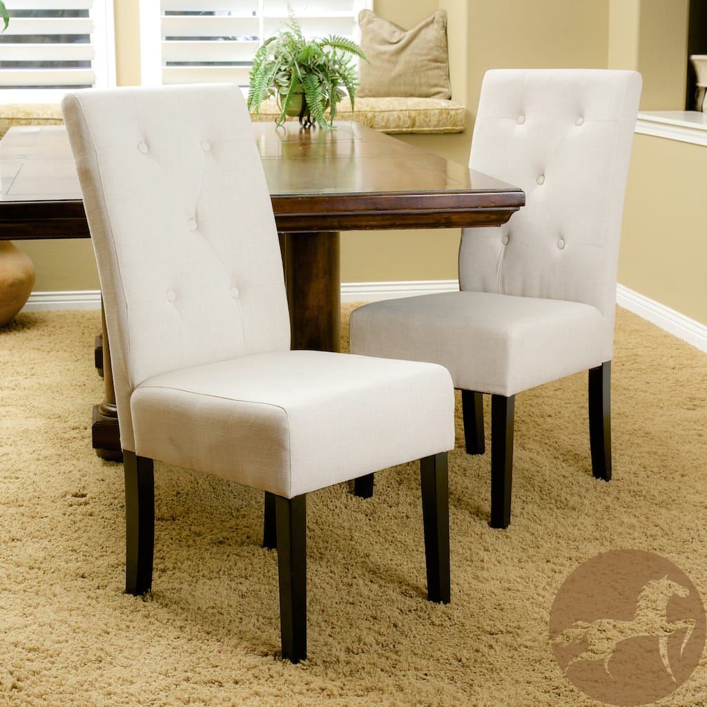 Roomfitters Upholstered Dining Chairs with Button Tufted Back and Wood Legs, Classic Kitchen Seating, Set of 2