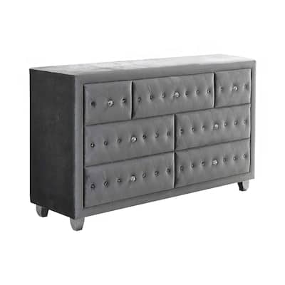 Fabric Upholstered Dresser with Button-Tufting, Gray