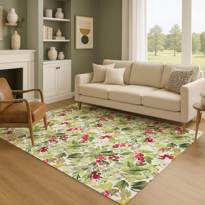 Premium Washable Super Soft Christmas Holly Mayfield Rug - Aloe - 2'6" x 3'10"