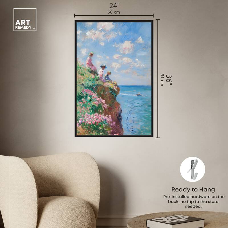 Art Remedy By The Seaside Framed Impressionism 1 Piece Canvas Wall Art /Monet And Van Gogh Inspired Art