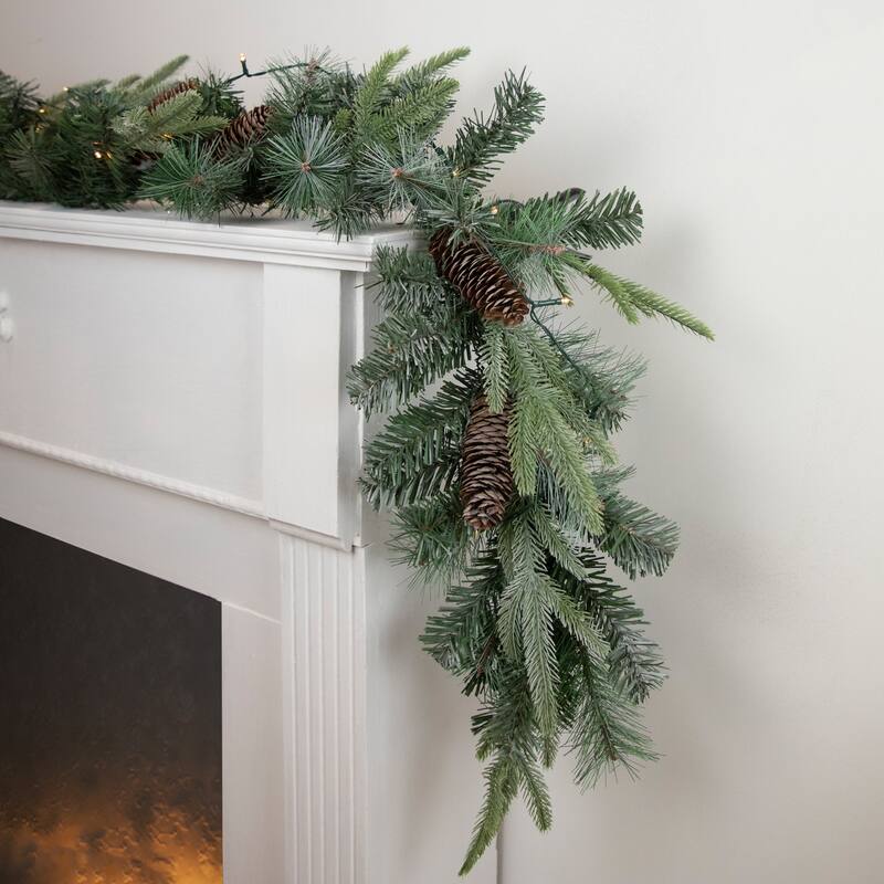 6' x 9" Pre-Lit Decorated Mixed Pine and Pine Cone Artificial Christmas Garland