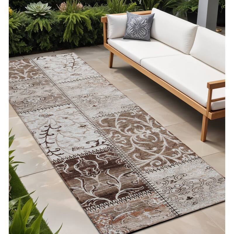 Elz Patchwork Weather Resistant Classic Meets Modern Outdoor Rug - 8' Runner - Multi
