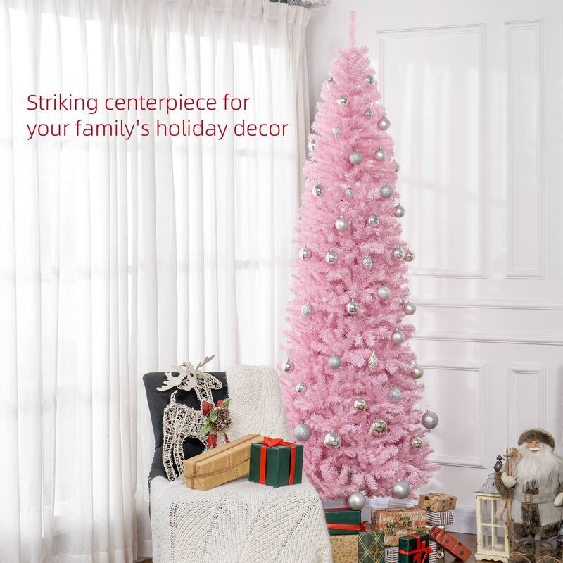 8' Tall Unlit Slim Douglas Fir Artificial Christmas Tree with 1168 Realistic Branch Tips - Pink