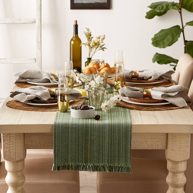 DII Variegated Taupe Fringe Table Runner 13x72