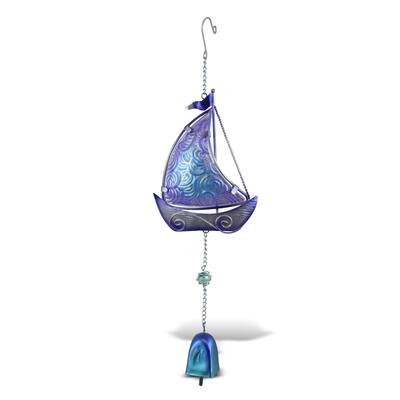 CoTa Global Purple Sailboat Hanging Sea Glass Wind Chime - 17.72 Inch