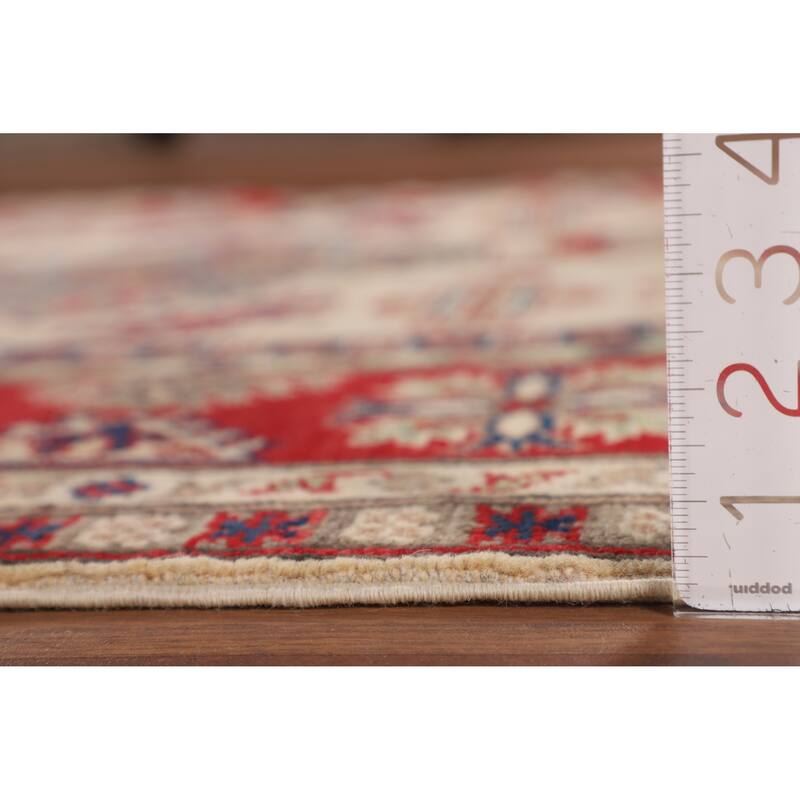 Kazak Oriental Area Rug Hand-Knotted Beige Geometric Wool Carpet - 5'1" x 6'7"