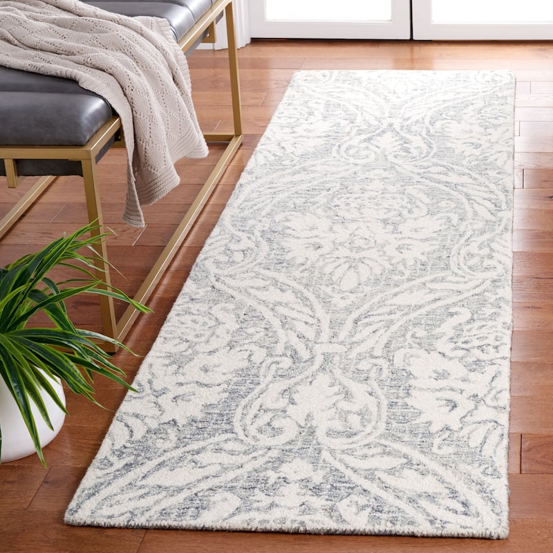 SAFAVIEH Handmade Abstract Martijke Modern Wool Rug - 2'3" x 8' Runner - Ivory/Grey