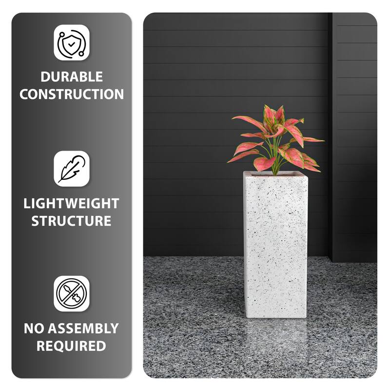 Terra Modern Tall Square in Fiberstone and MGO Clay Planter With Drainage Holes Durable Indoor Outdoor Decorative Plant Pot