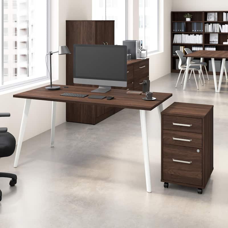 Bush Business Furniture Vista 60W Desk with Mobile File Cabinet - Black Walnut