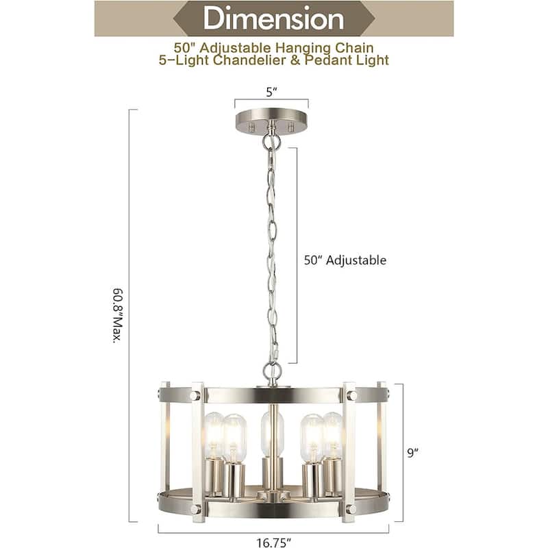 WINGBO Modern Round Pendant Light Chandelier 5-Light Hanging Lantern Light - N/A