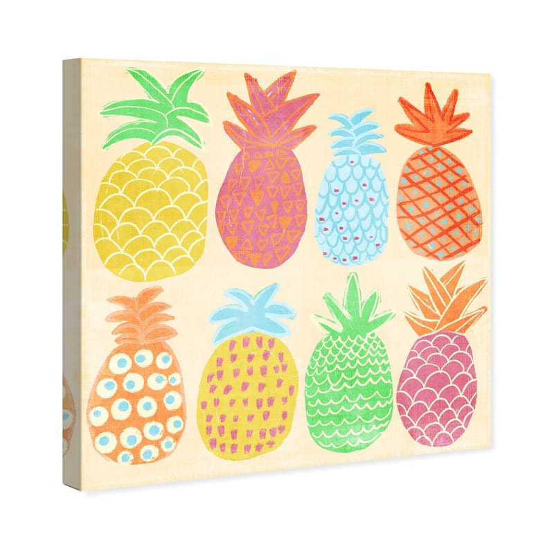 Wynwood Studio Canvas Food and Cuisine Eight Pineapples Yellow and Neon Green Tropical Wall Art Canvas Print