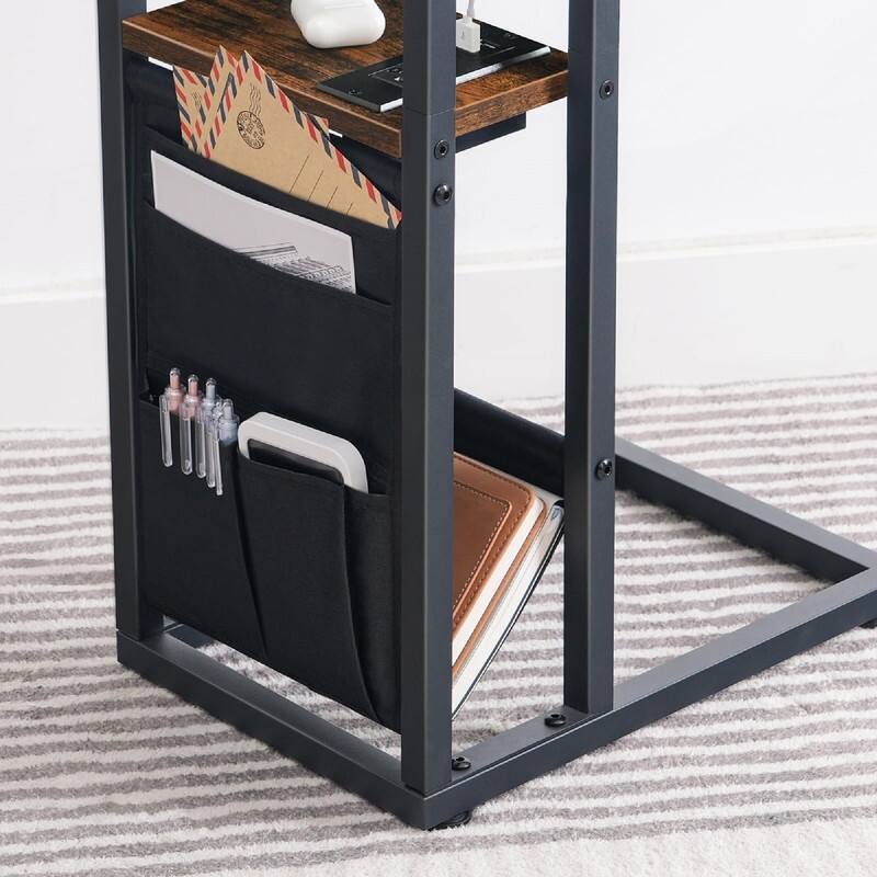C Shaped Side Table with Charging Station - 20.5"D x 15.4"W x 24"H