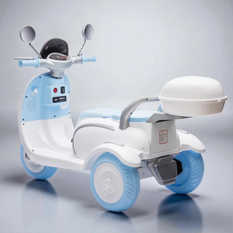 12V Kids 2-Seater Electric Motorcycle Trike with Dual Motors, Bluetooth Music, USB, LED Headlight, Trunk & Flip Seat