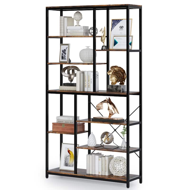Industrial 8-Tier Large Bookshelf, Wood Etagere Bookcase, Book Shelving Units Storage Shelf, 79 Inches