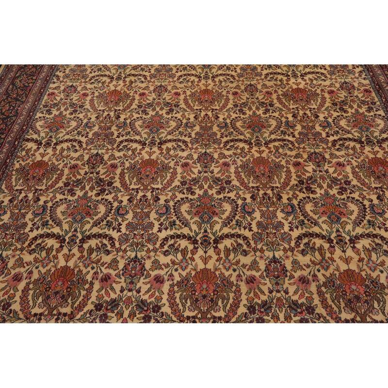 Hand Knotted Kerman Warm Beige 100% Wool Traditional Oriental Rug - 9' x 12'