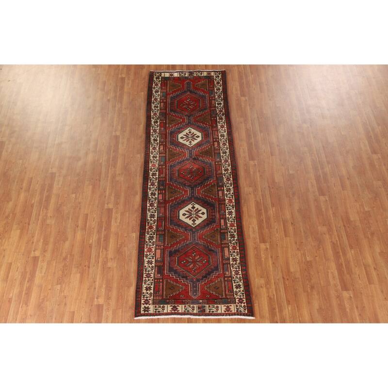 Ardebil Persian Vintage Runner Rug Handmade Wool Carpet - 3'4"x 10'6"