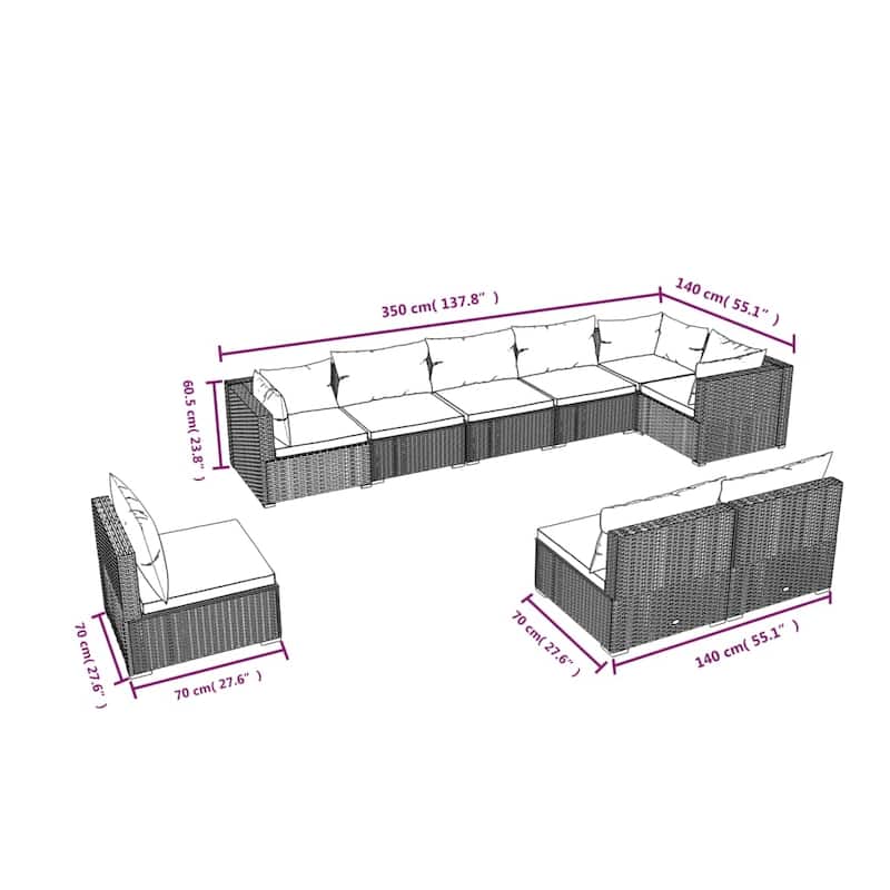 vidaXL Patio Lounge Set Outdoor Sectional Sofa Set Table Garden Poly Rattan - 27.6" x 27.6" x 23.8"