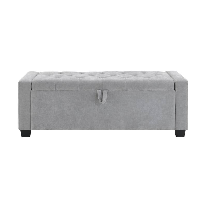 48" Light Grey Storage Ottoman Bench with Safety Hinge, 350 lb Capacity