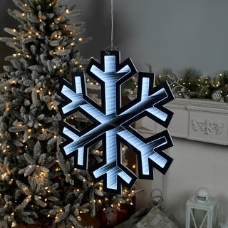 LED Lighted 3D Hanging Snowflake Christmas Infinity Mirror - 24