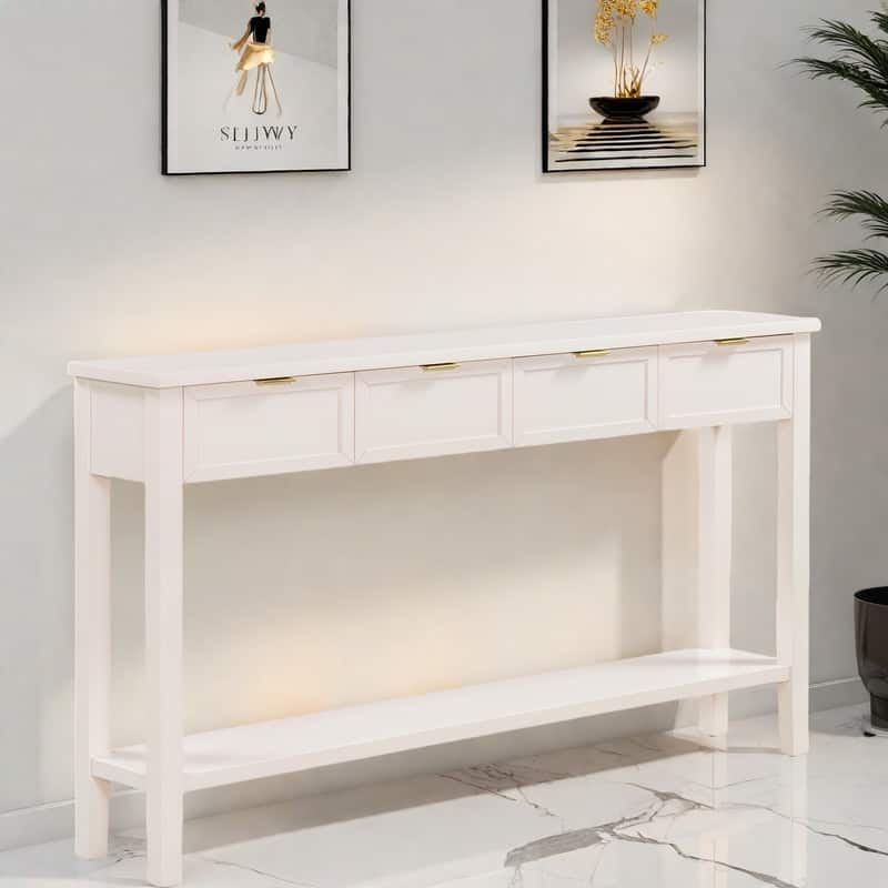 60" MDF Modern 4-Drawer Side Table - Smooth Gliding Storage & Bottom Shelf