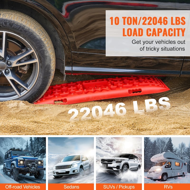 Traction Boards with PP Material, Recovery Boards for Off-road Vehicles/Cars/Pickups/SUVs/RVs, Pair Tire Traction Mats on Snow