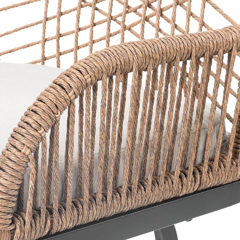 2-Piece Twisted Rattan Patio Bar Stools Set with Cushions, Swivel Design