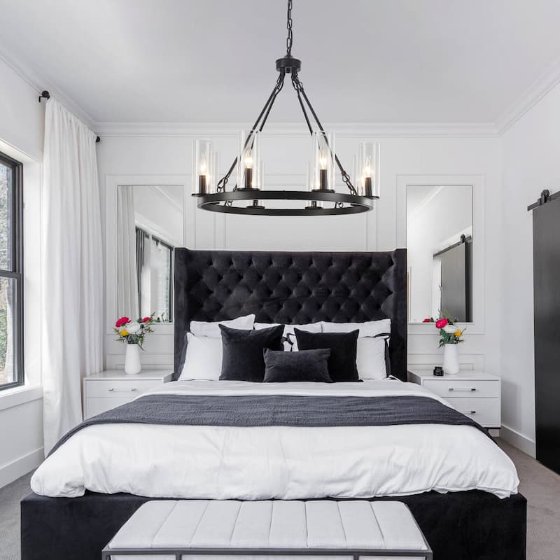 25.98inch 8-light Farmhouse Wagon Wheel Height Adjustable Chandelier With Glass Shade for Multiple Spaces