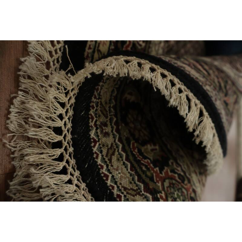 Hand Knotted Oriental 100% Wool Carpet Traditional Floral Black Tabriz-Mahi Area Rug - 4' 2'' X 4' 1''