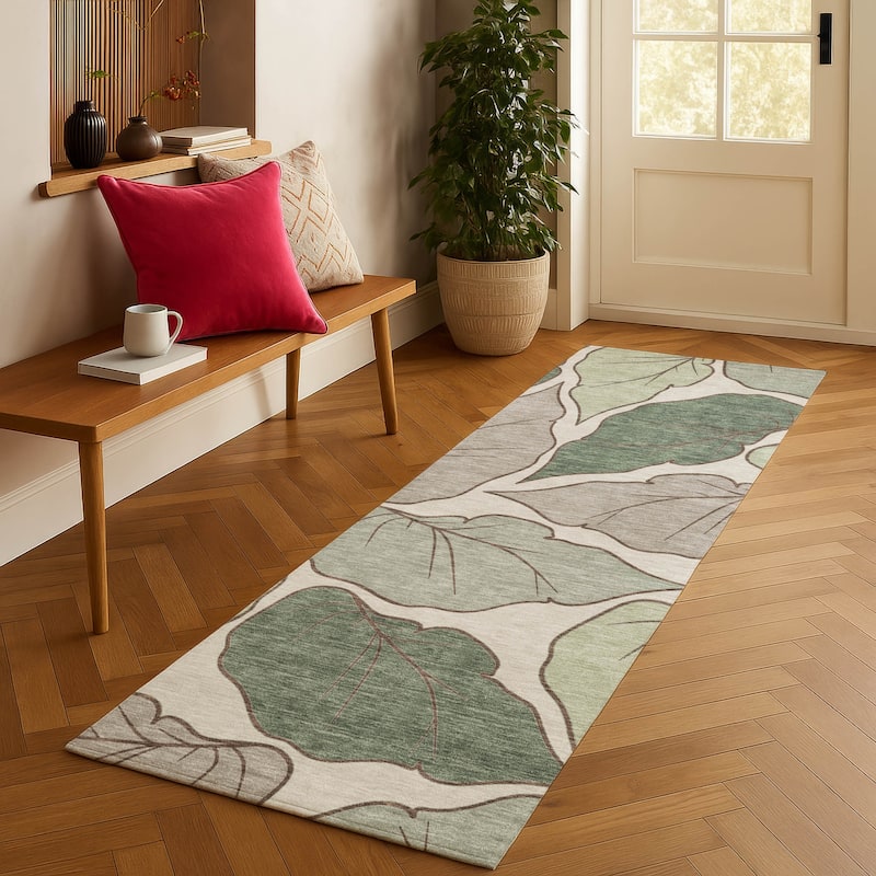 Machine Washable Indoor/ Outdoor Contemporary Floral Chantille Rug
