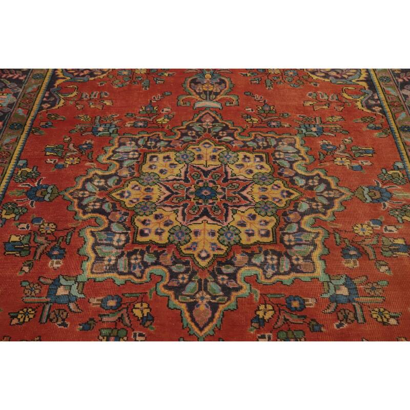 Hand Knotted Oriental 100% Wool Carpet Traditional Floral Oranges & Rust Tabriz Area Rug - 9' 5'' X 6' 5''