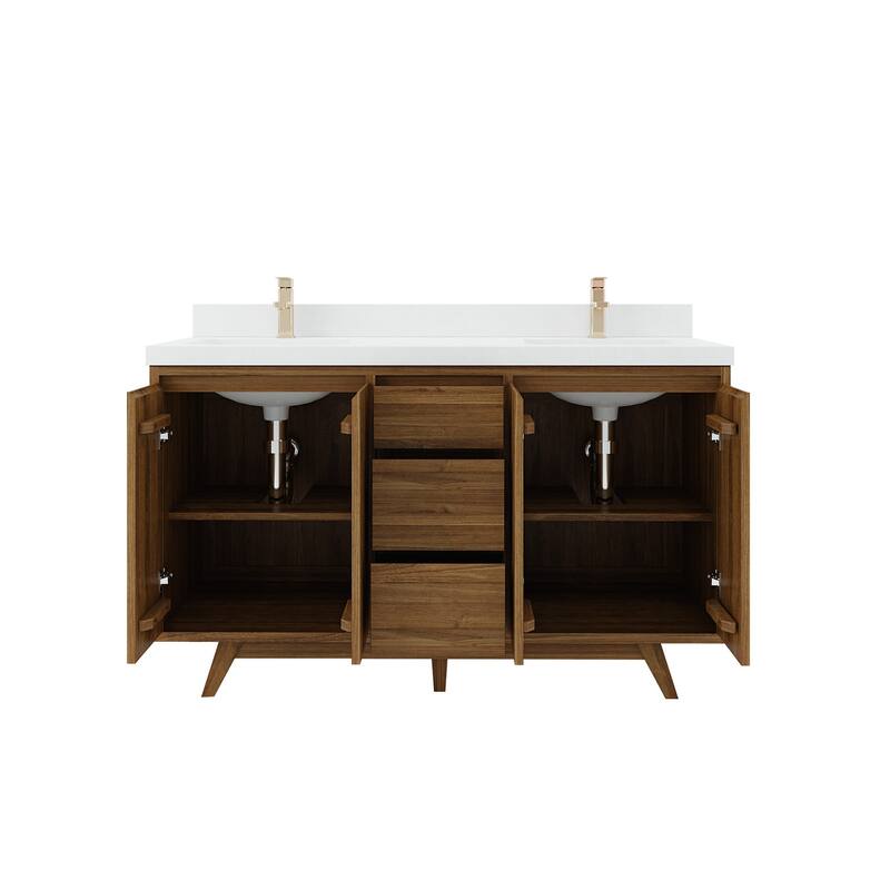 Willow Collections 60 in. W x 22 in. D Madison Teak Double Sink Bathroom Vanity with Countertop
