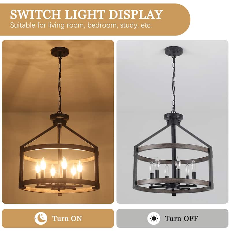 6- Light 20.3" Dimmable Modern Farmhouse Round Cage Chandelier for Dining Room Foyer - N/A