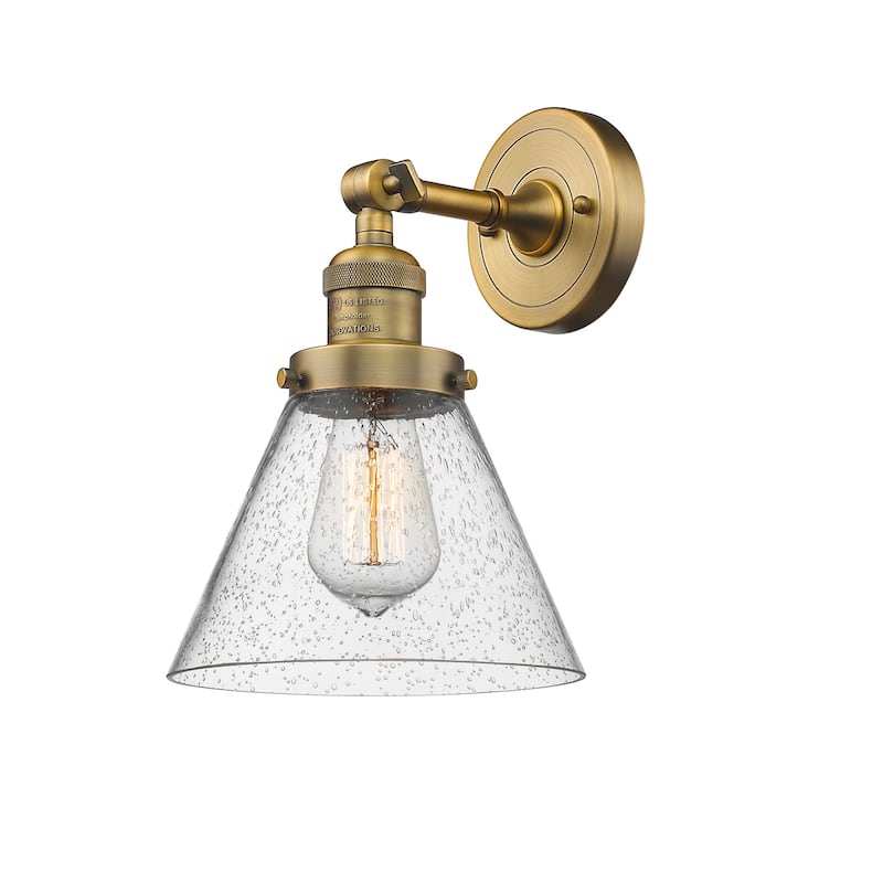 Innovations Lighting Large Cone Single Light 10" Tall Bathroom Sconce - Brushed Brass / Seedy