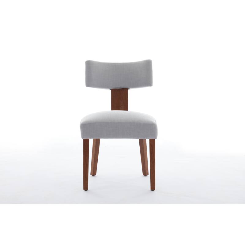 Linen Dining Chairs Set of 2, Armless Chairs with Curved Upholstered Backrest and Wooden Legs for Dining Room