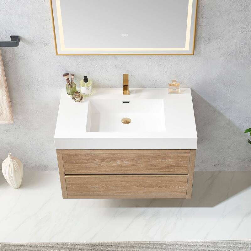 Palencia Single Floating Vanity with White Sink Top without Mirror - 36in.