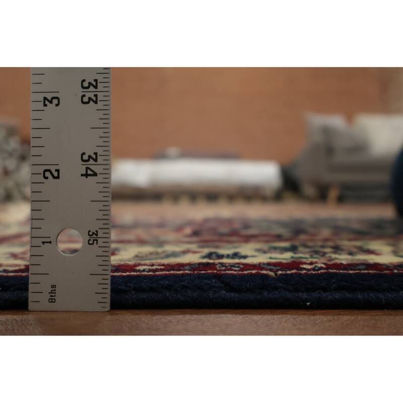 Hand Knotted Oriental 100% Wool Carpet Traditional Floral Navy Blue & Blues Kashan Runner Rug - 13' 10'' X 2' 7''