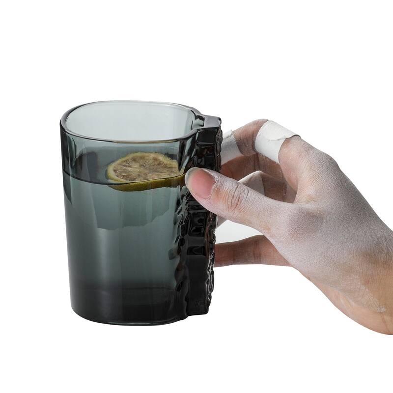 13.3 oz Climbing-Inspired Glass Mug with Rock Crimp Pinch Grip Cup and Dishwasher Safe - Smoke-Grey