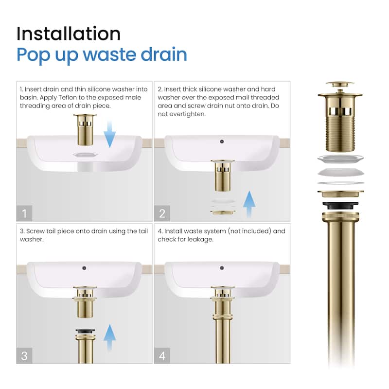 Bathroom Sink Pop Up Drain Stopper with 12" tailpiece, with Overflow
