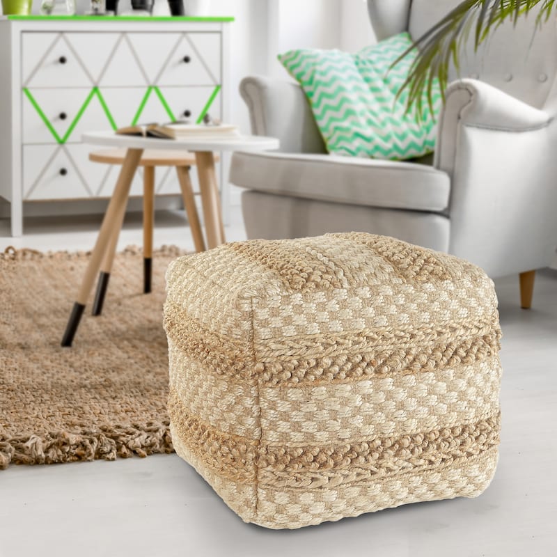 Sevita Natural Jute Checkered Pouf