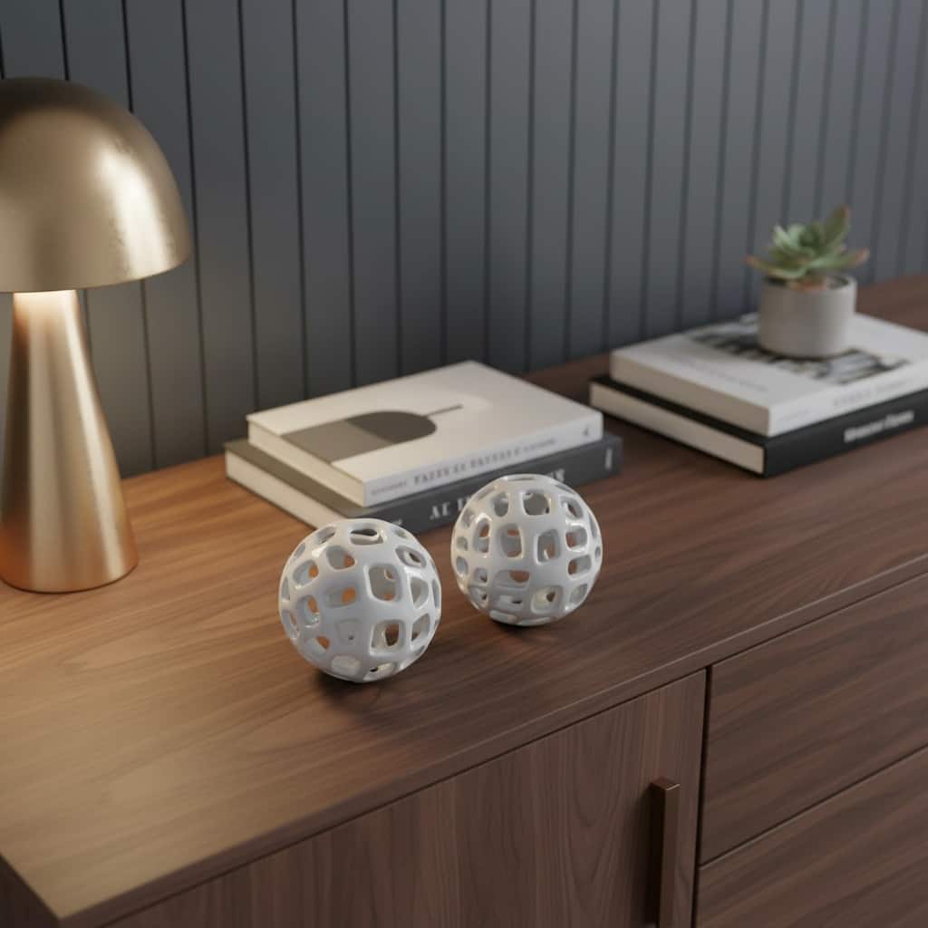 HomeRoots Set of Two White Aluminum Hand Painted Decorative Orbs - 4.00 in. x 4.00 in. x 4.00 in.