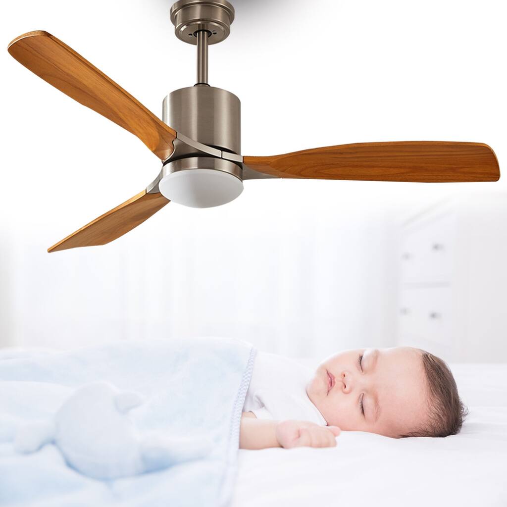 ExBrite 52 inch LED Ceiling Fan,Maple Solid Wood Blades,Remote Control,DC Motor