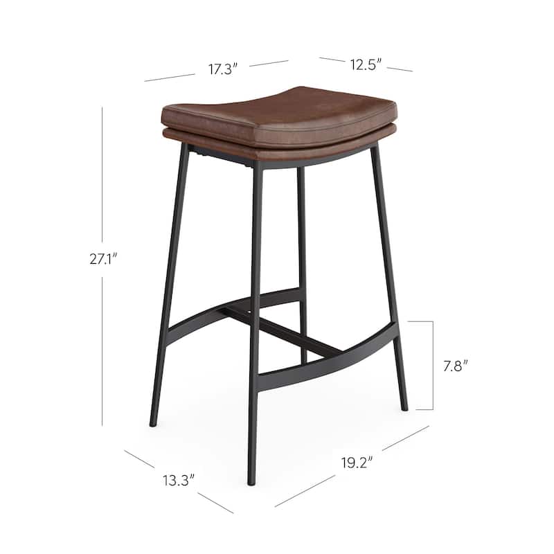 Nathan James Arlo Modern Backless Upholstered Kitchen Counter Bar Stool with Saddle Seat and Metal Base