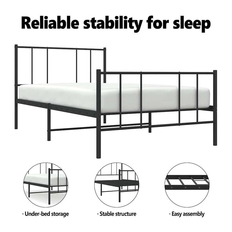 vidaXL Metal Bed Frame with Headboard, No Mattress